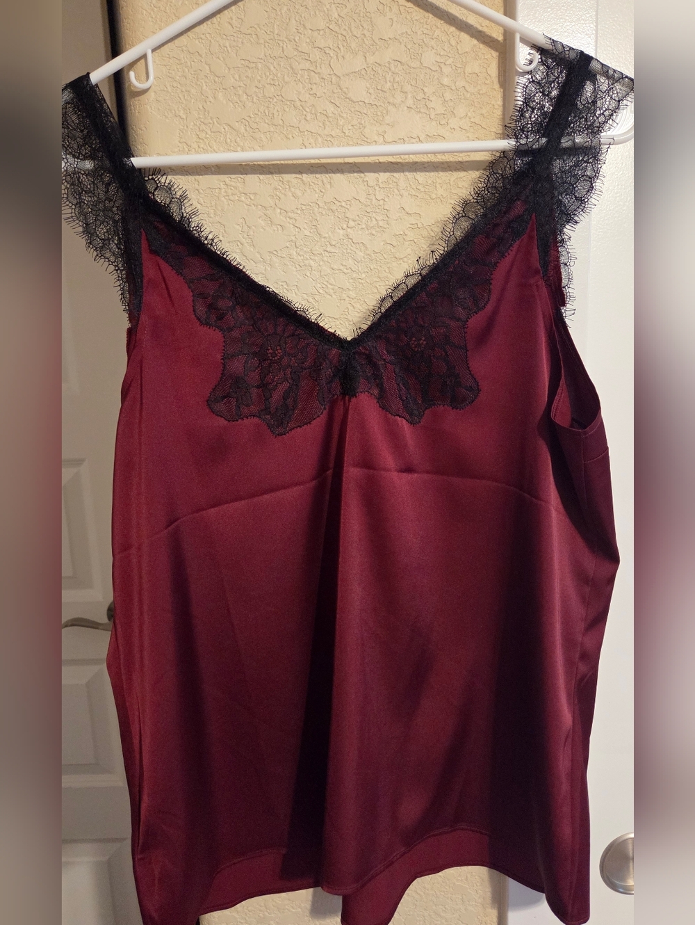 Express Satin Lace-Trim Chemise in Burgundy and Black